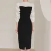 Casual Dresses Solid Color Stitching Lady-liknande Temperament Dress 2023 Spring Fashion Age-Reducing Slim-Montering Hip Skirt Youthful and Sweet