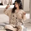 Kvinnors sömnkläder Autumn Combed Cotton Elegant Women's Pyjama Set Female Pyjamas Plaid Lapel Collar Loungewear Pijama Mujer Nightwear