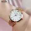 Relojes de pulsera MEGIR, reloj de cuarzo de oro rosa para mujer, reloj de pulsera Vintage analógico Simple de lujo a la moda con correa de acero inoxidable 3atm