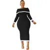 Plus size Dresses XL5XL fall clothes for women plus dresses sexy rib Offtheshoulder stitching long sleeves dress Wholesale dropshopping 230130