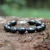 Strand Obsidian Bracelet With Oval Beads For EMF Protection // Natural Black Stone Crystal Jewelry