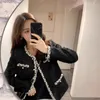 Kvinnors jackor franska damer stil svart jacka kvinnors koreanska version kort topp ljus mousserande mode enkel casual kvinnor jacka 230130