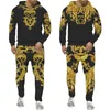 Chándales de los hombres de lujo Vintage 3D Print Hoodie Pants 2 piezas Chándal Set Fashion Golden Flower Pattern Streetwear Hip Hop Ropa de hombre Traje 230130