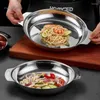 Plates C9GA Round Metal Serving Tray Dinner With Handle Camping Kitchen Tool