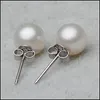 Stud Sier Plated Prevent Allergy Fashion Earrings for Women Design Trendy Pearl White Ball Small Round Jewelry Gift Drop Delivery DH9LZ