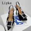 2023 Nya Rhinestones Kvinnor Pumpar Crystal Buckle Satin Summer Platform High Heels Party Prom Shoes Stiletto Sandaler Ladies 0129