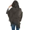 Scarves In Winter Solid Cloak Coat Women Poncho Thick Tassel Irregular Hem Cape Knitted Sweater With Hoodie Shawl Scarf
