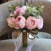 Flores decorativas Camellias Wedding Bouquet Plants Floral Gift Lace Handle