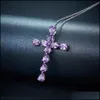 Pendant Necklaces Creative Fashion Ladies Necklace Sier Plated Inlaid Amethyst Natural Color Stone Cross Female Clavicle Gift Drop D Dhytv