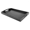 Plates Serving Tray Large Black Wood Rectangle Butler Breakfast Trays With Handles Easy To Grip KIMA88
