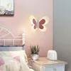 Wall Lamp Children'S Room Acrylic Butterfly Led With Pull Switch Tricolor Changeable Kids Hallway Bedroom Bedside Night Lights