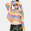 Women's Sweaters MONMOIRA V-neck Striped Hollow Out Knitted Pullovers Women Autumn Casual Cropped Female Streetwear Cws0743-5