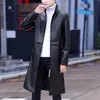 Herrgravrockar Spring White Long Leather Jackets Mens Stylish Overcoats Stand Collar Steampunk Fashionable Black Slim 230130