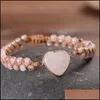 Tennis Women Rose Quartz Heart Stone Charm Pink Jasper Bead String Braided Bracelet Handwoven Natural Adjustable Wrap Bracelets 3684 Dhtd0