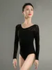 Stage Wear Adulte Noir À Manches Longues Ballet Vêtements De Danse Costume De Formation Mesh Dos Une Seule Pièce Body Pour Femmes Dancewears W22530