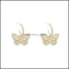 チャームファッションかわいいゴールドカラー女性のための蝶のイヤリングジュエリージュエリープレミアムラグジュアリージルコン20220226 T2ドロップデリバリーDHYRB