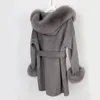 Dameswol Blends Luzuzi Elegant Real Fur Coat Winter Jacket vrouwen 100% natuurlijke bont kraagmanchetten Kasjmier wolmengsels overtollige bovenkleding 230130