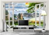 Fondos de pantalla Papel tapiz 3D Mural personalizado No tejido Po Paisaje chino Pintura de ventana exterior Murales de pared 3 D Papel tapiz para sala de estar
