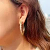 Hoop Earrings BeaQueen Shiny Round Circle Big Clear White Inlay Cubic Zirconia Gold Color Jewelry For Women Banquet Dinner E516