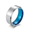 Anneaux de mariage bijoux bon marché en vrac en gros acier inoxydable mat brossé 6 MM 8 MM bleu Simple Couple