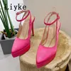 Silk Women Platform Pumpar Sandaler Fashion Design Thick Bottom Pointed Toe Stiletto Heels Ladies Party Dress Shoes Green 0129