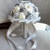 Decorative Flowers Est Grey Cream Hand Made Flower Rhinestone Bridesmaid Crystal Bridal Wedding Bouquets