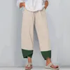 レディースパンツ女性ブルマーコットンリネンパッチワークレッグオープニング9番目の長さワイドカジュアルルーズボミアズボンの女性服