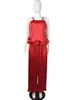 Kvinnors tvåbitar byxor Kvinnor Sexig tie Halter Crop Top Wide Ben Long 2 Outfits Summer Short Sleeve Ruffle Jumpsuits Set