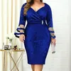 Vestidos de tamanho plus size vil de pescoço de pescoço brilhante vestido de festa esbelta para mulheres 2023 Mesh elegante na cintura alta comprimento médio