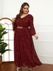 Plus size jurken toleen size dames moslim abaya avond feest outfits met riem lente vrouwelijk festival gedrapeerd grote kleding 230130