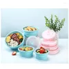 Servis uppsättningar 3st/4st en inställd silikon Collapsible Round Bowl Lunch Lox Storage Container Bento gratis mikrovågsbar bärbar picknick