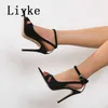 Summer Gladiator Sandals Women Black Fashion Open Toe Ankle Buckle Strap Thin High Heels Party Dress Shoes Ladies Pumps 0129