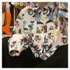 Damesblouses cartoon shirts bloem geprinte losse zomer top mouw harajuku streetwear studenten vintage retro femme shirt