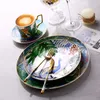 플레이트 파인 뼈 중국 금 모서리 8 인치 디너 플레이트 세라믹 플라톤 Decorativos mesa vaisselle 요리 접시 식기 조가 데 잔타