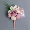 Decorative Flowers 4 Color To Pick Up Red Pink Purple Man Boutonniere Groom Groomsman Silk Rose Flower Wedding Bridal Girl Wrist Corsage