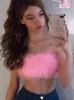 Damestanks Sifreyr fur roze crop top zwart korset mode strapless zomer streetwear mouwloze backless mini camisole sexy bralette