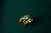 Cluster-Ringe, Schmuck, massiv, 18 Karat Gelbgold, Natur, 0,85 ct, blaue Aquamarin-Edelsteine für Frauen, edle Schmuckgeschenke