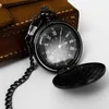 Pocket Watches Personalized Retro Smooth Men Black Watch Silver Polish Quartz Fob Pendant With Chain Custom Engraved Gift