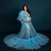 Blue One Shoulder Maternity Dress for Photo Shoot Sweep Train Mesh Tulle Prom Dresses Women's Evening Party vestido de novia