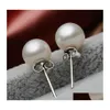 Stud Sier Plated Prevent Allergy Fashion Earrings for Women Design Trendy Pearl White Ball Small Round Jewelry Gift Drop Delivery DH9LZ