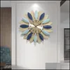 Horloges Murales Américain De Luxe Feuille Horloge Murale Décoration Maison Salon Autocollant Artisanat Porche Hall Hall Ornements Suspendus Drop Delive Otanw