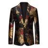 Erkekler Suits Blazers Plus Boyut 6xl-M Lüks Altın Çiçek Baskı Blazer Erkek Jacquard İnce Uygun Takım Kıyafet Ceket Düğün Kulübü Partisi Elbise Erkekler Giyim 230130