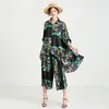Kvinnors tvådelar Pants Female Spring and Summer Plus Size Fashion Batwing Sleeve Chiffon Loose All-Match Two-Piece Suit