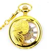 Pocket Watches Golden Transparent Mechanical Hand Wind Vintage Analog Skeleton FOB Watch for Men Women Gift