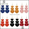 Dangle żyrandol sztuczne skórzane kolczyki 6 kolorów kształt serca podwójna strona bożonarodzeniowy Kolejek długi prezent biżuterii dla kobiet letnie miłość DH54S