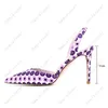 Heelslover Women Summer Sandals Flowers Thin High Heel Pointed Toe Gorgeous Purple Party Shoes Ladies US Size 5-13