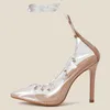 Sandales dames talons hauts gladiateur Transparent fête femmes pompes chaussures femme décontracté en plein air croisé sandale grande taille