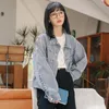 Kvinnorjackor 2023 Spring Autumn Women Jacka koreansk stil Löst jean retro bf brev broderi casual denimrock