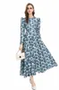 Women's Runway Dresses O Neck Long Puff Sleeves Printed Elegant Fashion High Street Vestidos