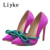 Elegant Party Wedding Banquet Shoes Sexy Green Silk Butterfly-knot High Heels Ladies Pointed Toe Stiletto Women Pumps 0129